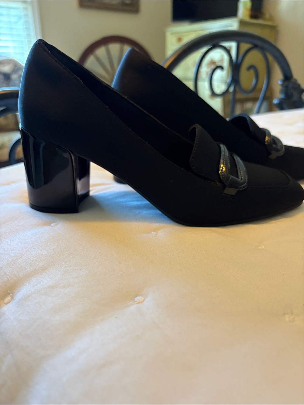 Anne Klein “I flex” Black Square-Toe Loafers with Decorative Buckle - Picture 10 of 12